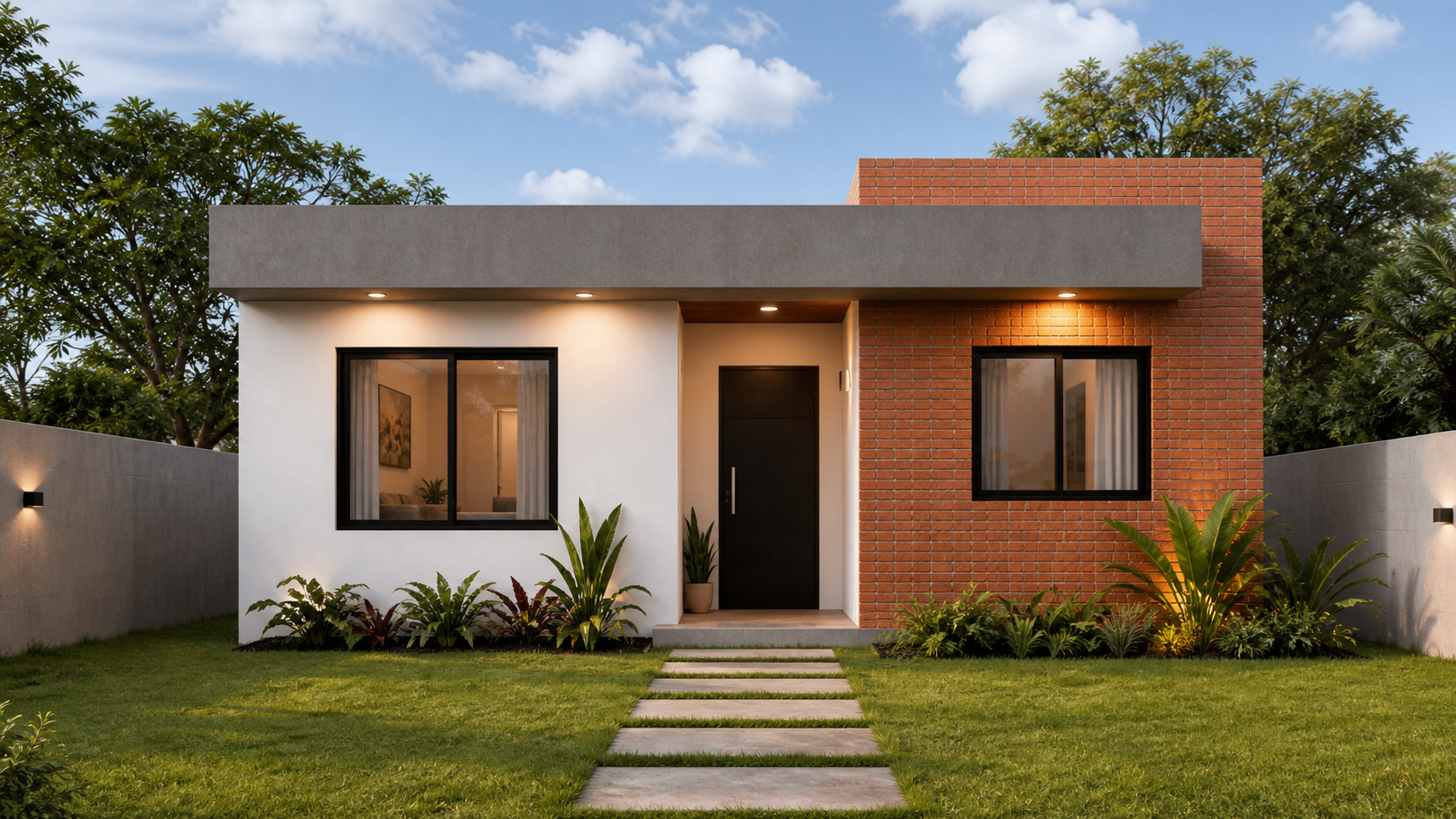 Fachada referencial del plan de 60 m² del Sistema Prepago