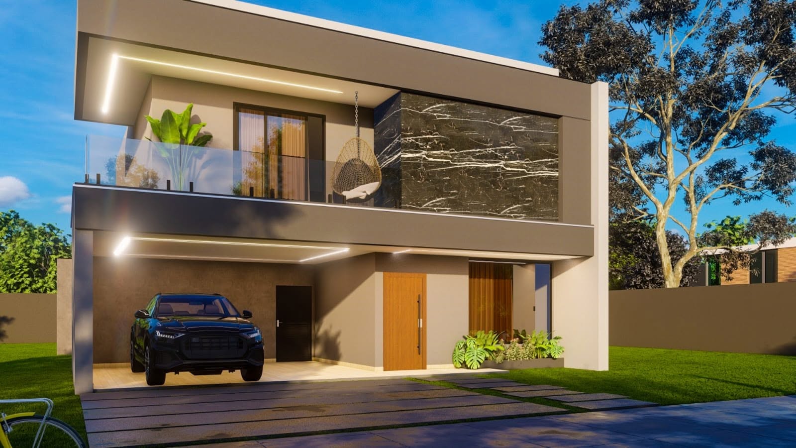 Vivienda contemporánea de dos plantas con fachada moderna y cochera