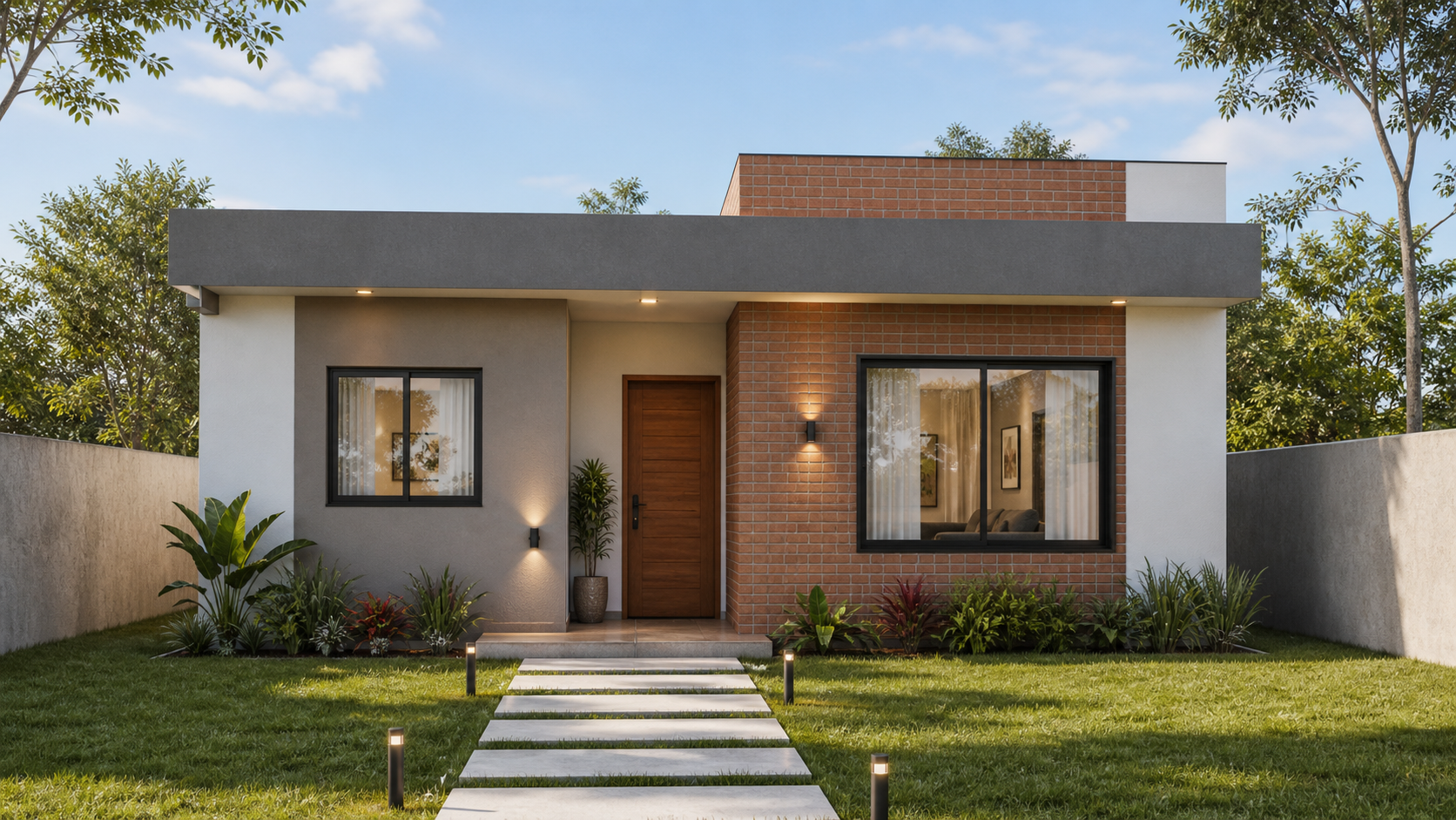 Fachada referencial del plan de 80 m² del Sistema Prepago