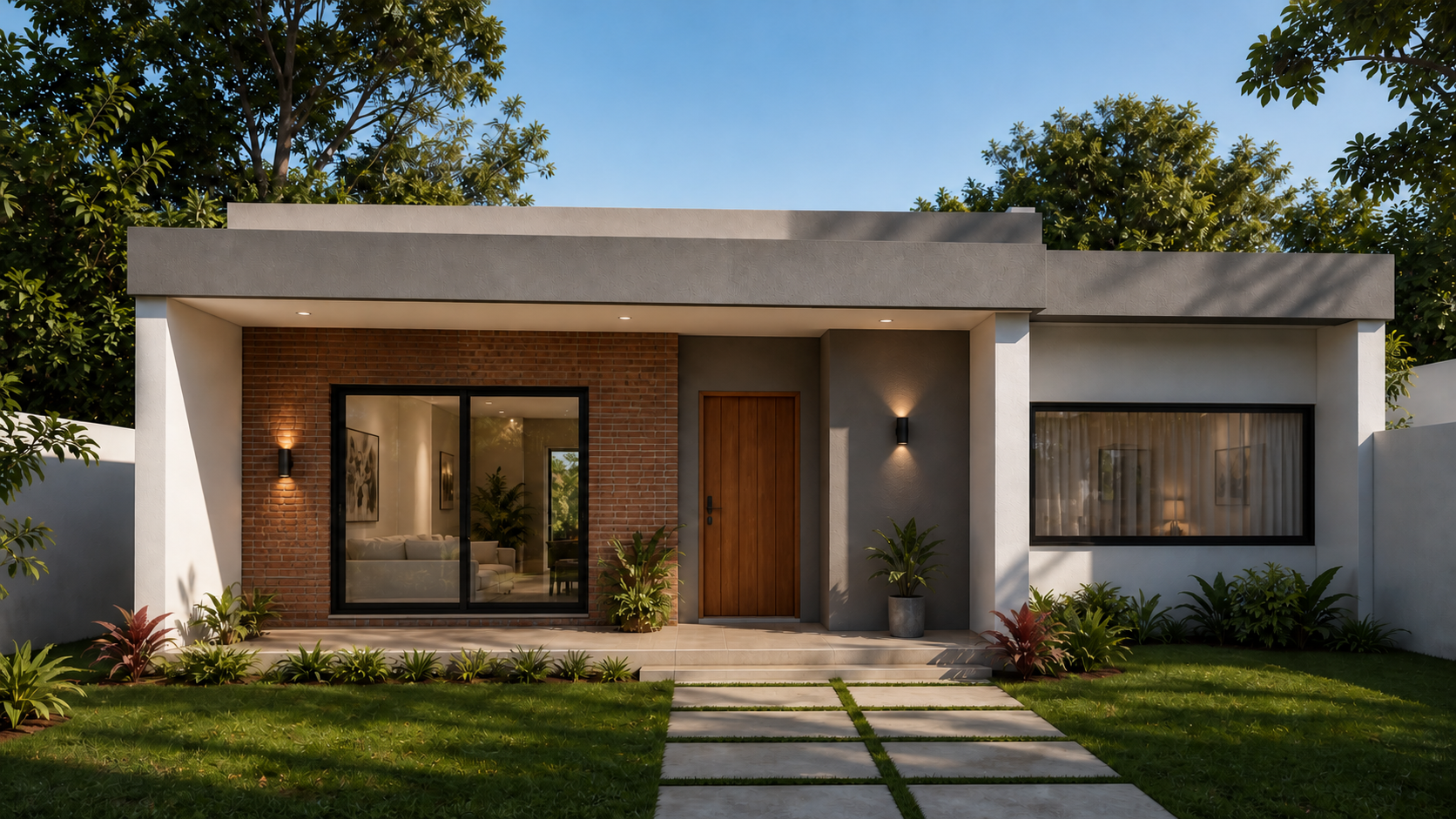 Fachada referencial del plan de 100 m² del Sistema Prepago