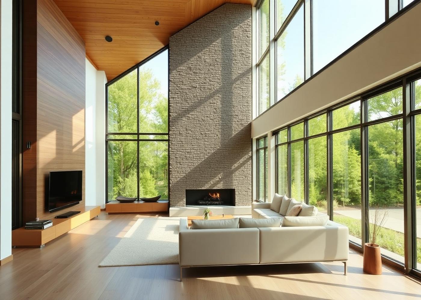 Interior de vivienda con techo de madera construida por Impactos & Cía